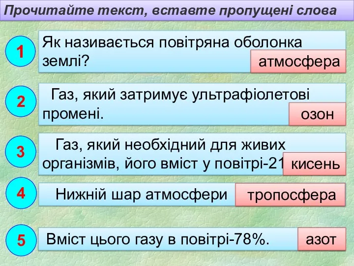 Вміст цього газу в повітрі-78%. Прочитайте текст, вставте пропущені слова