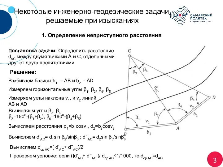 3 Некоторые инженерно-геодезические задачи, решаемые при изысканиях 1. Определение неприступного