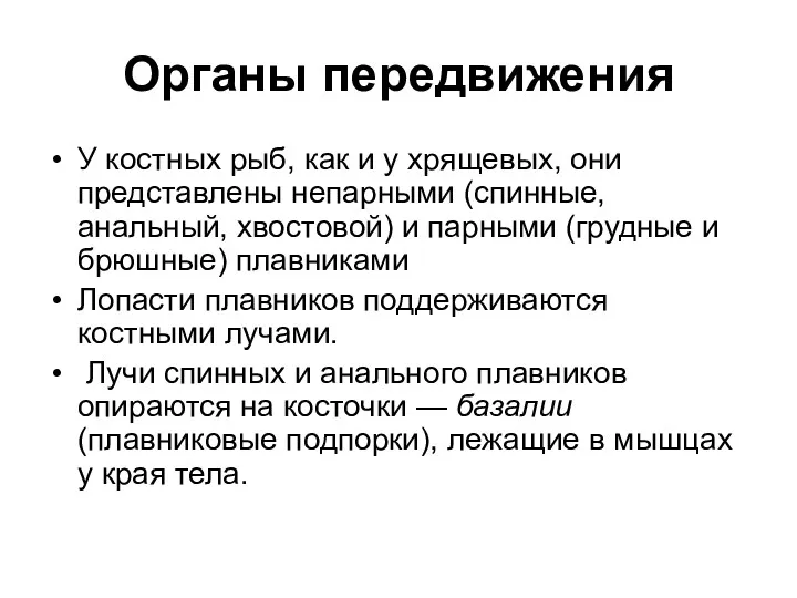 Органы передвижения У костных рыб, как и у хрящевых, они