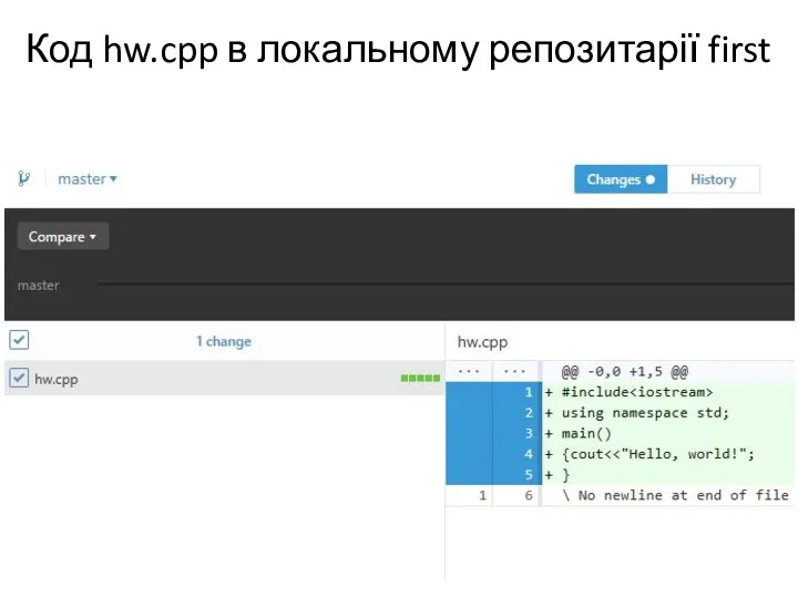 Код hw.cpp в локальному репозитарії first