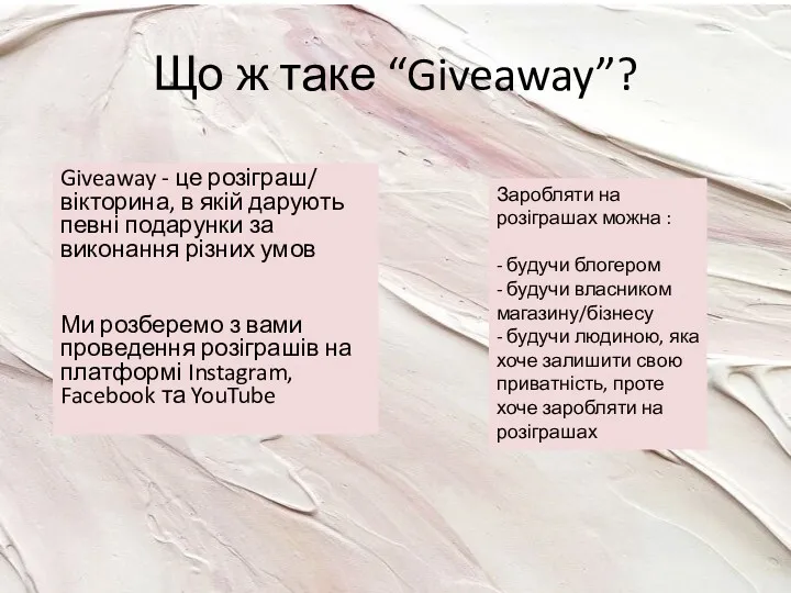 Що ж таке “Giveaway”? Giveaway - це розіграш/ вікторина, в