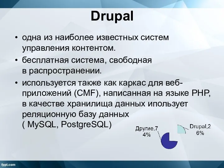 Drupal одна из наиболее известных систем управления контентом. бесплатная система,