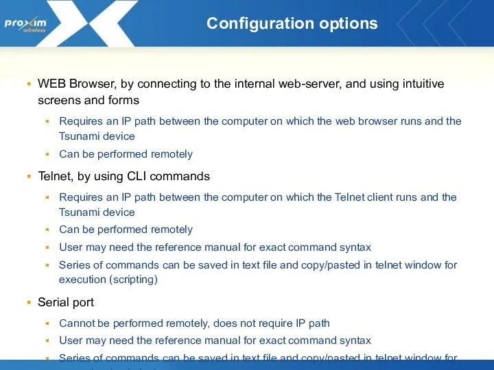 Configuration options WEB Browser, by connecting to the internal web-server,