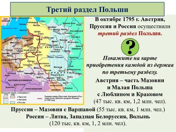 В октябре 1795 г. Австрия, Пруссия и Россия осуществили третий