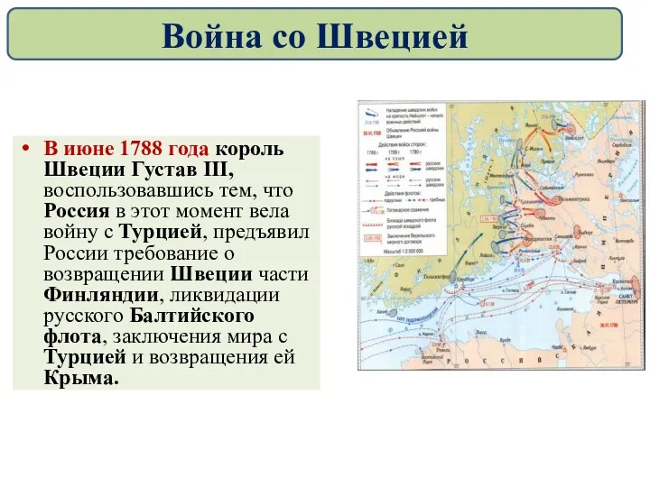 В июне 1788 года король Швеции Густав III, воспользовавшись тем,