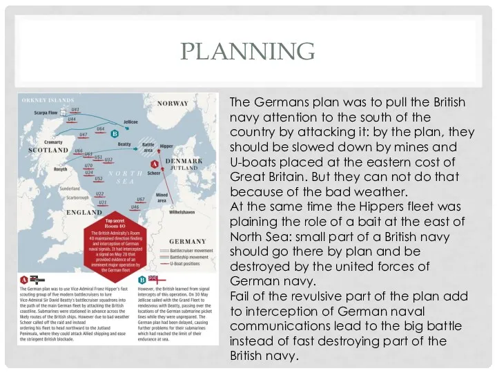 PLANNING The Germans plan was to pull the British navy
