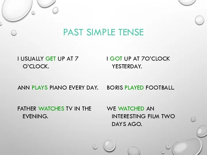 PAST SIMPLE TENSE I USUALLY GET UP AT 7 O’CLOCK.