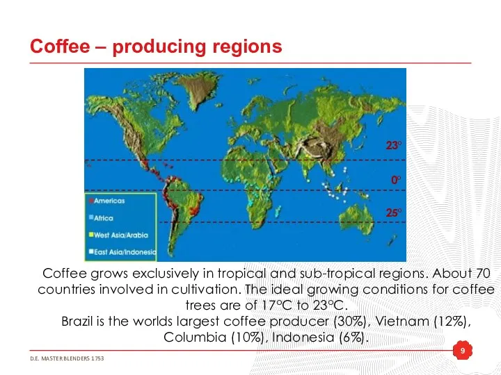 Coffee – producing regions Coffee grows exclusively in tropical and