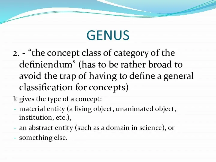 GENUS 2. - “the concept class of category of the