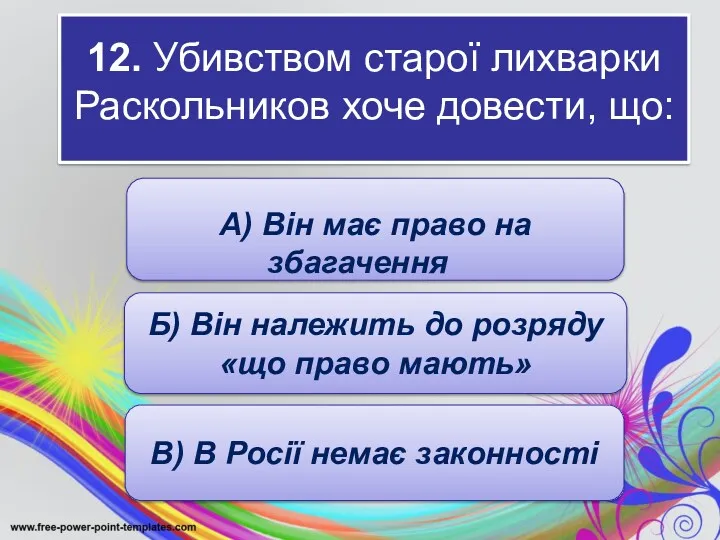 12. Убивством старої лихварки Раскольников хоче довести, що: : А)