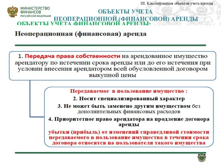 ОБЪЕКТЫ УЧЕТА НЕОПЕРАЦИОННОЙ (ФИНАНСОВОЙ) АРЕНДЫ Срок пользования сопоставим с оставшимся