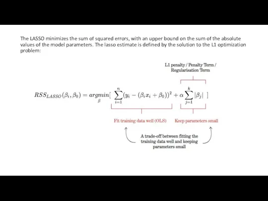 The LASSO minimizes the sum of squared errors, with an