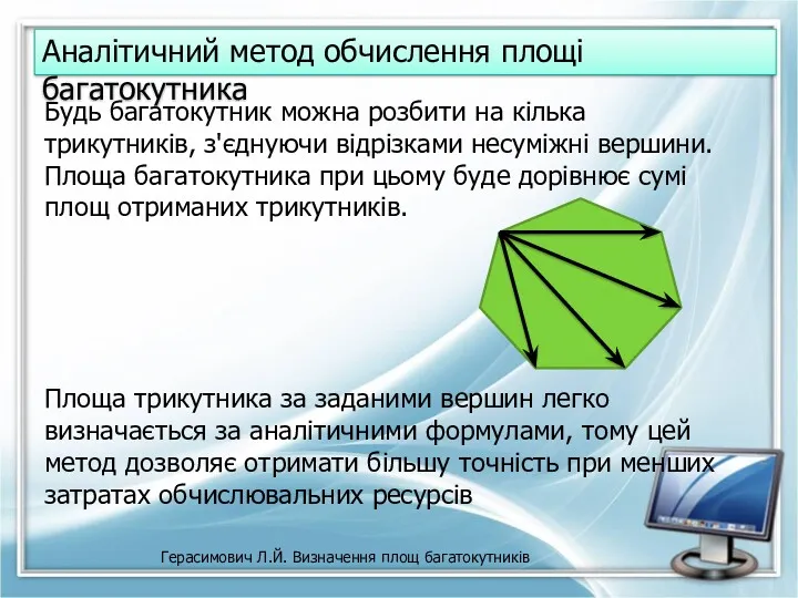 Герасимович Л.Й. Визначення площ багатокутників Аналітичний метод обчислення площі багатокутника