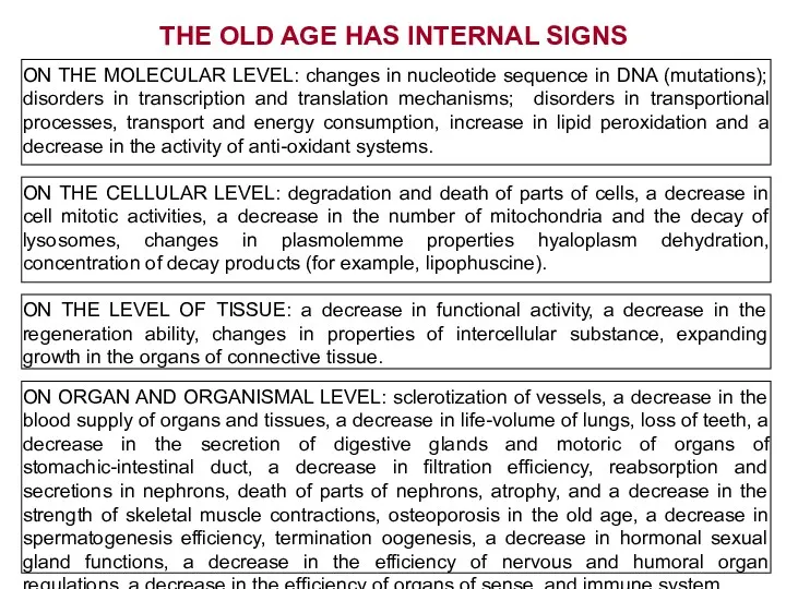 THE OLD AGE HAS INTERNAL SIGNS ON THE MOLECULAR LEVEL: