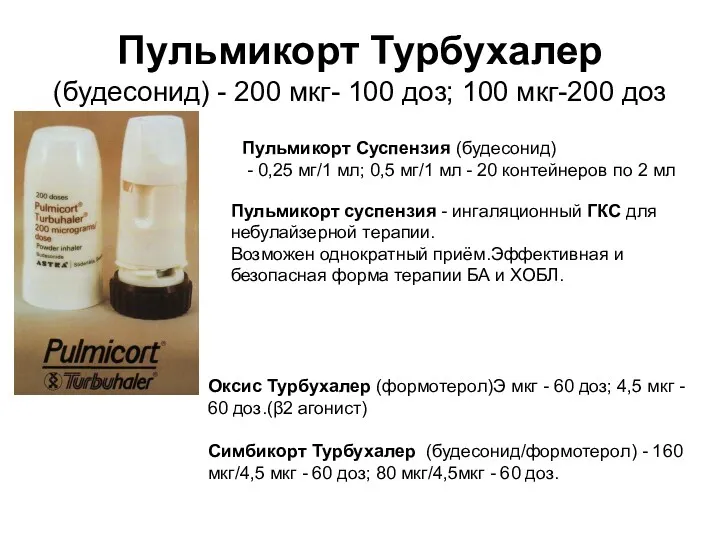 Пульмикорт Турбухалер (будесонид) - 200 мкг- 100 доз; 100 мкг-200