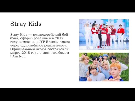 Stray Kids Stray Kids — южнокорейский бой-бэнд, сформированный в 2017