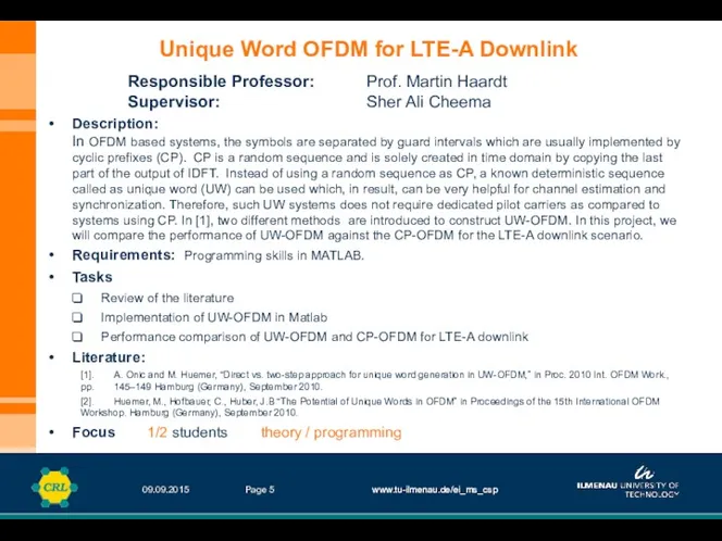 www.tu-ilmenau.de/ei_ms_csp 09.09.2015 www.tu-ilmenau.de/ei_ms_csp Page Description: In OFDM based systems, the