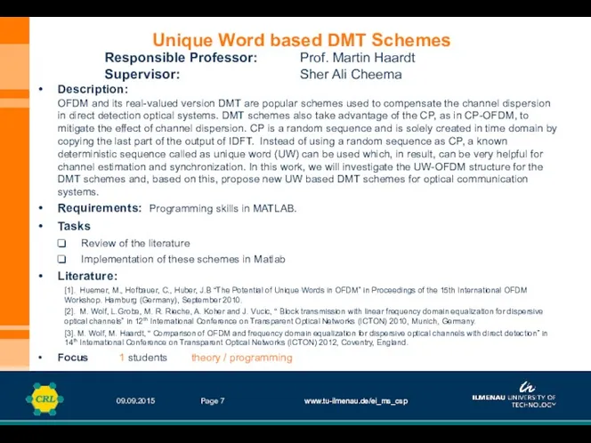 www.tu-ilmenau.de/ei_ms_csp 09.09.2015 www.tu-ilmenau.de/ei_ms_csp Page Description: OFDM and its real-valued version