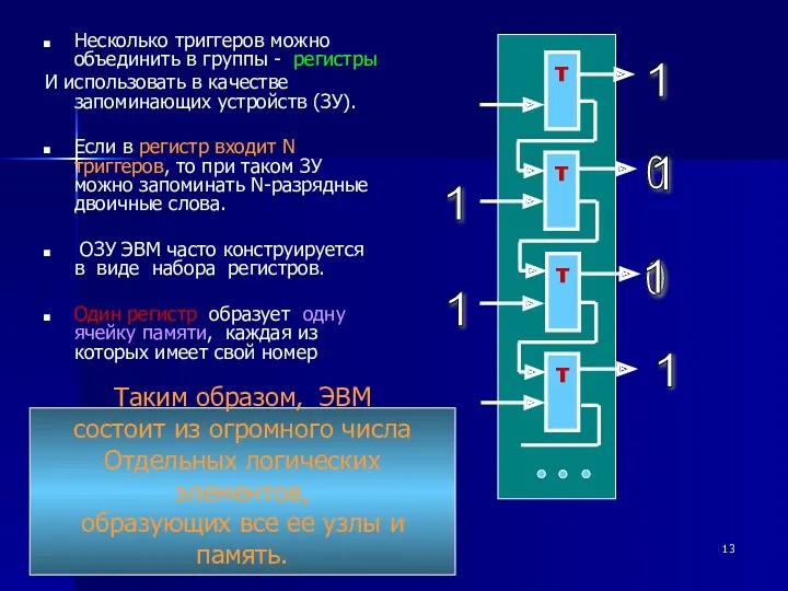 Несколько триггеров можно объединить в группы - регистры И использовать