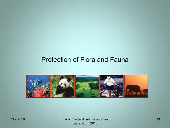 Protection of Flora and Fauna 13.9.2016 Environmental Administration and Legislation, 2016
