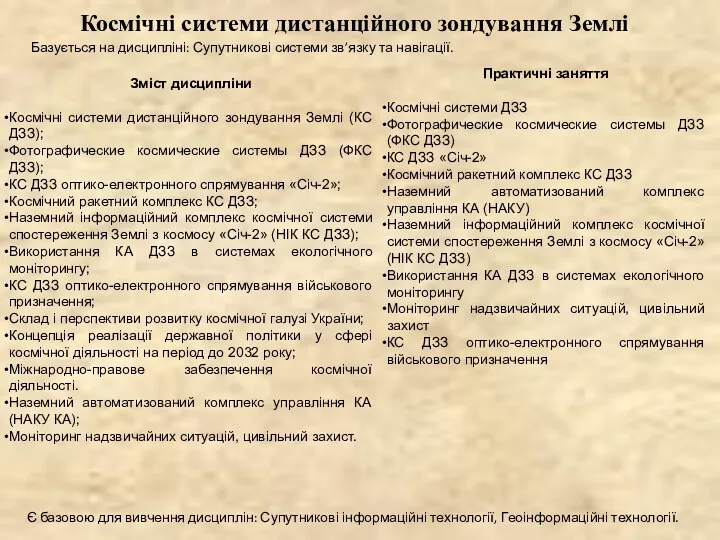 Зміст дисципліни Космічні системи дистанційного зондування Землі (КС ДЗЗ); Фотографические космические системы ДЗЗ