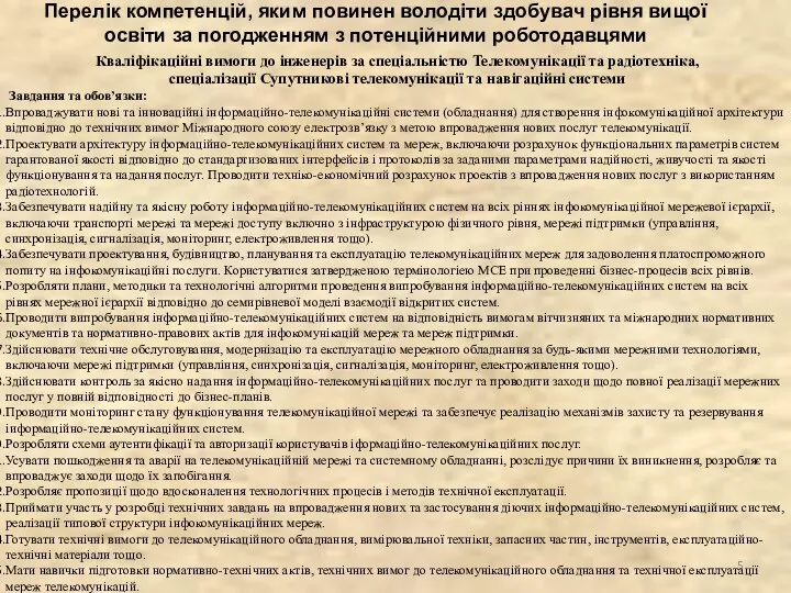 Перелік компетенцій, яким повинен володіти здобувач рівня вищої освіти за погодженням з потенційними