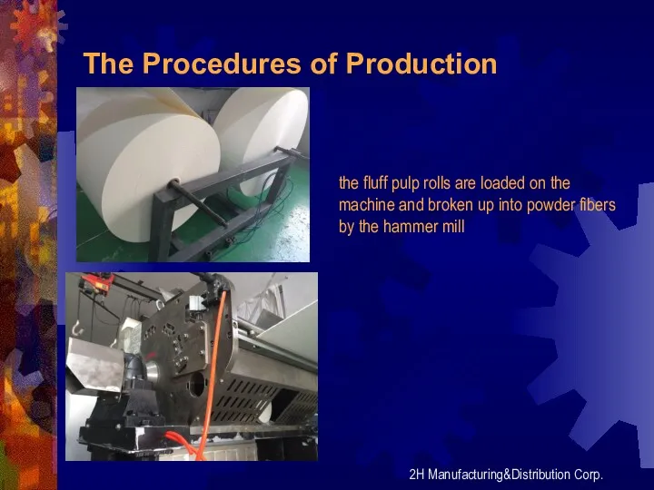The Procedures of Production 2H Manufacturing&Distribution Corp. the fluff pulp rolls are loaded
