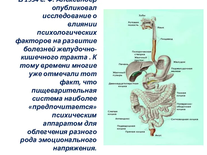 В 1934 г. Ф. Александер опубликовал исследование о влиянии психологических