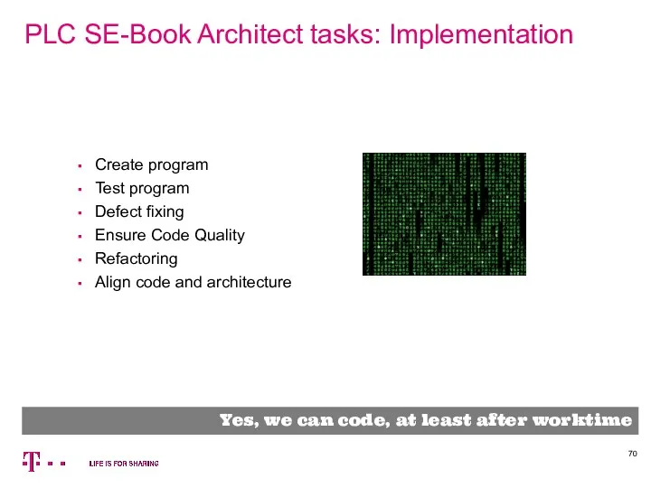 PLC SE-Book Architect tasks: Implementation Yes, we can code, at
