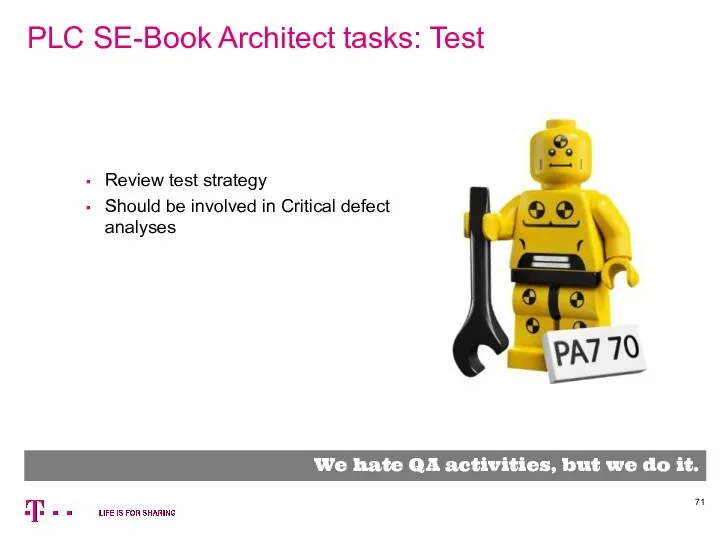 PLC SE-Book Architect tasks: Test We hate QA activities, but