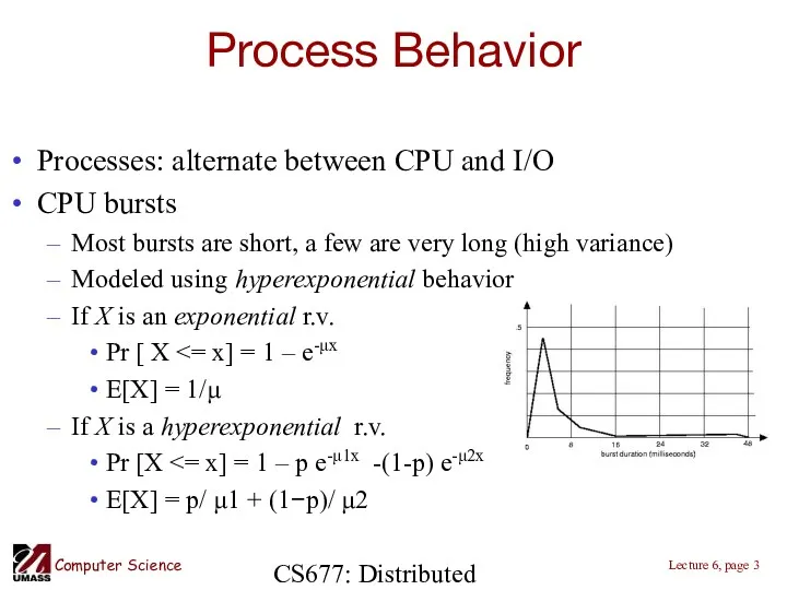 CS677: Distributed OS Process Behavior Processes: alternate between CPU and