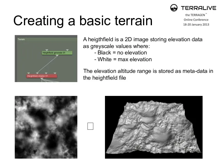 Creating a basic terrain A heigthfield is a 2D image