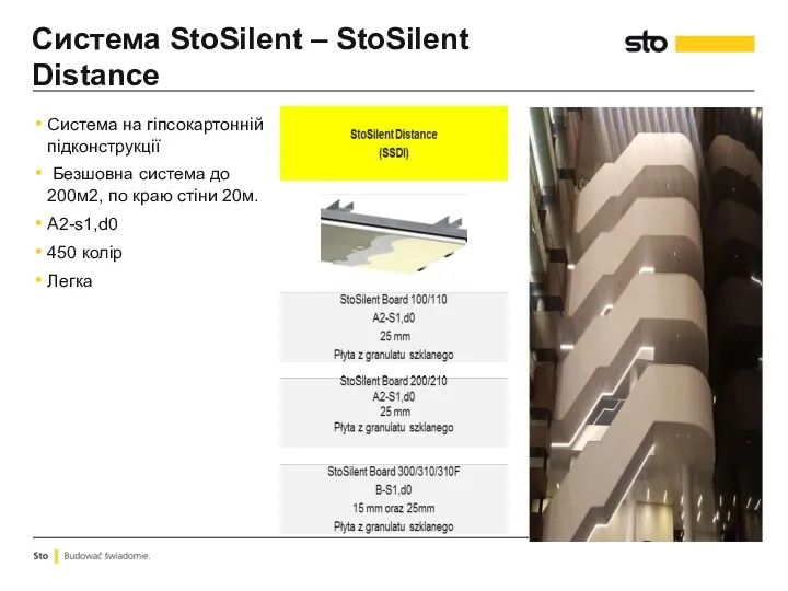 Система StoSilent – StoSilent Distance Система на гіпсокартонній підконструкції Безшовна система до 200м2,