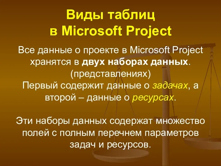 Виды таблиц в Microsoft Project Все данные о проекте в Microsoft Project хранятся