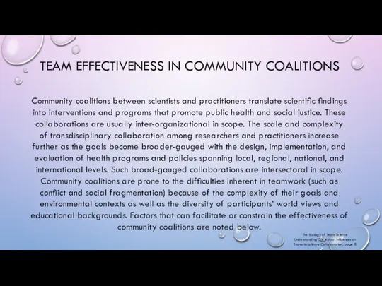 TEAM EFFECTIVENESS IN COMMUNITY COALITIONS Community coalitions between scientists and