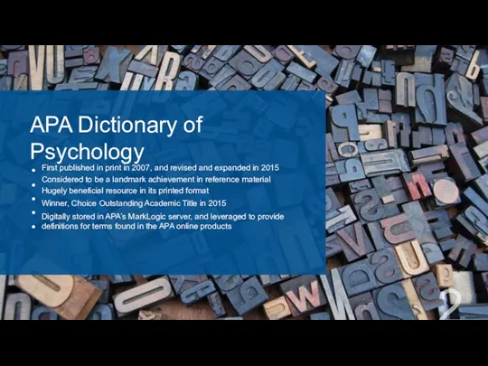 APA Dictionary of Psychology • • • • • First published in print