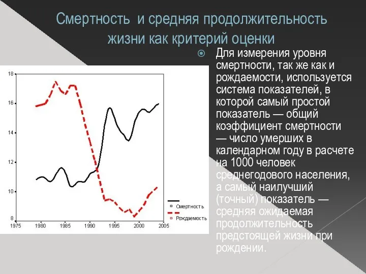 Смертность и средняя продолжительность жизни как критерий оценки Для измерения