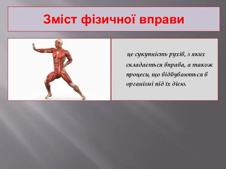 Зміст фізичної вправи це сукупність рухів, з яких складається вправа,