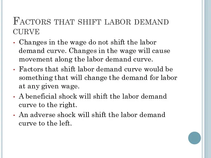 Factors that shift labor demand curve Changes in the wage