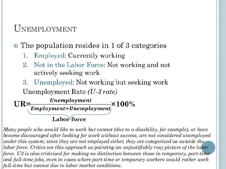 Unemployment Labor force Many people who would like to work