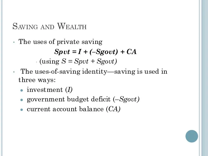 Saving and Wealth The uses of private saving Spvt =