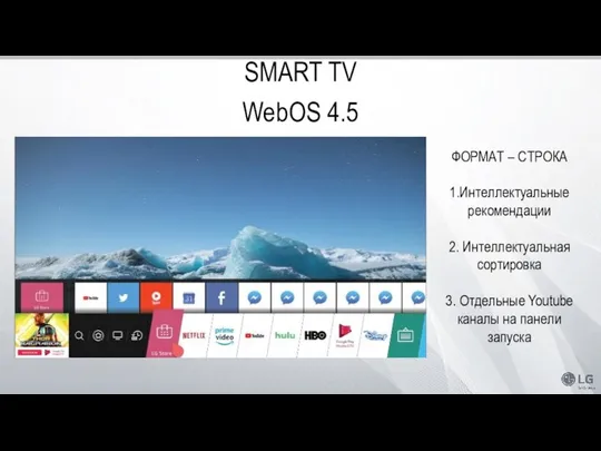 SMART TV ФОРМАТ – СТРОКА 1.Интеллектуальные рекомендации 2. Интеллектуальная сортировка