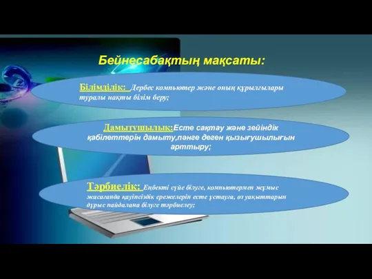 Бейнесабақтың мақсаты: Білімділік: Дербес компьютер және оның құрылғылары туралы нақты