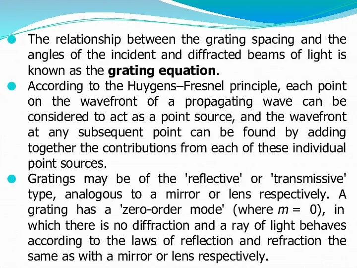 The relationship between the grating spacing and the angles of