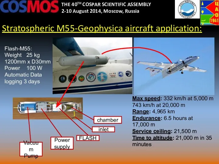 Stratospheric M55-Geophysica aircraft application: THE 40TH COSPAR SCIENTIFIC ASSEMBLY 2-10