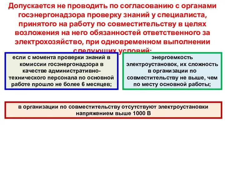 Допускается не проводить по согласованию с органами госэнергонадзора проверку знаний