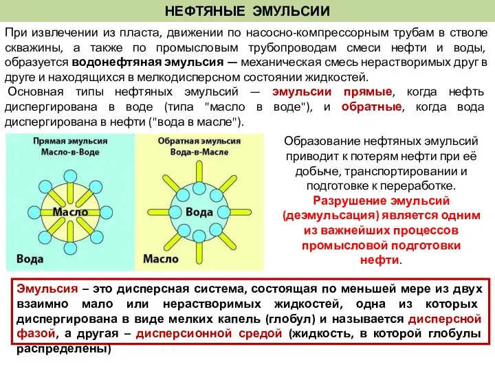 НЕФТЯНЫЕ ЭМУЛЬСИИ При извлечении из пласта, движении по насосно-компрессорным трубам