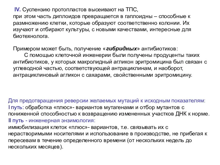 IV. Суспензию протопластов высеивают на ТПС, при этом часть диплоидов превращается в гаплоидны