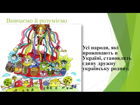 Вивчаємо й розуміємо Усі народи, які проживають в Україні, становлять єдину дружну українську родину.