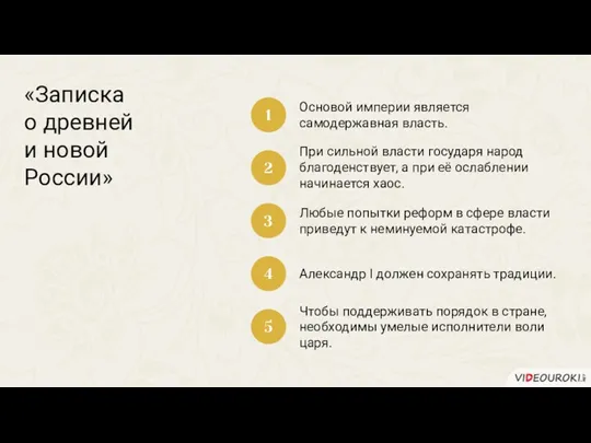 «Записка о древней и новой России» Основой империи является самодержавная